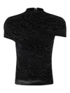 Self-portrait Crystal-embellished Draped Mesh Top In Negro