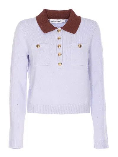 Self-portrait Sweater With Classic Contrast Collar In Blue