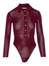 Self-portrait Bordeaux Viscose Bodysuit With Classic Collar