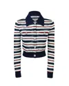 Self-portrait Navy Striped Viscose Knit Sweaters And Cardigans Multicolor In Multi