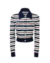Self-portrait Navy Striped Viscose Knit Sweaters And Cardigans Multicolor In Multi