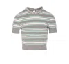Self-portrait Striped Cropped T-shirt In Gray