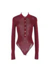 Self-portrait Self Portrait Women Burgundy Viscose Knit Long-sleeved Bodysuit In Burgundy