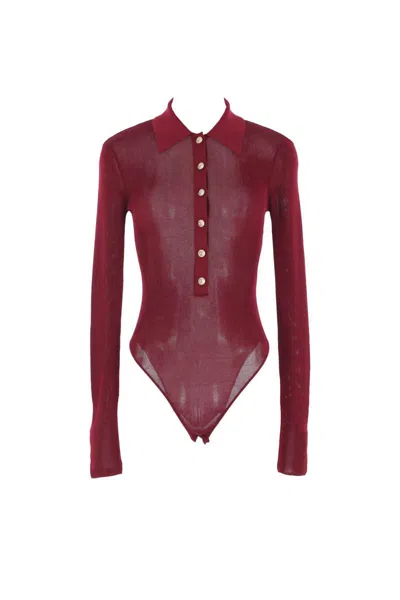 Self-portrait Top In Burgundy