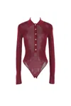 Self-portrait Self Portrait Women Burgundy Viscose Knit Long-sleeved Bodysuit In Burgundy