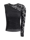 Self-portrait Self Portrait Women Black Rhinestone Mesh And Lace Top In Black
