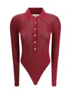Self-portrait Self Portrait Women Burgundy Viscose Knit Long-sleeved Bodysuit In Burgundy