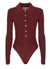 Self-portrait Self Portrait Women Burgundy Viscose Knit Long-sleeved Bodysuit In Red