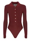 Self-portrait Self Portrait Women Burgundy Viscose Knit Long-sleeved Bodysuit In Red