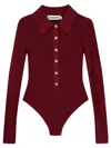 Self-portrait Self Portrait Women Burgundy Viscose Knit Long-sleeved Bodysuit