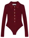 Self-portrait Self Portrait Women Burgundy Viscose Knit Long-sleeved Bodysuit