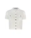 Self-portrait Ribbed Knit Cropped Polo Top In White
