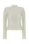 Self-portrait Rhinestone Fishnet Top In Silver