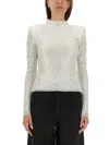 Self-portrait Rhinestone Fishnet Top In Silver In White