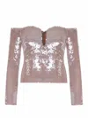 Self-portrait Sequin Off-the-shoulder Top In Beige