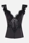 Self-portrait Satin Lace Top In Black