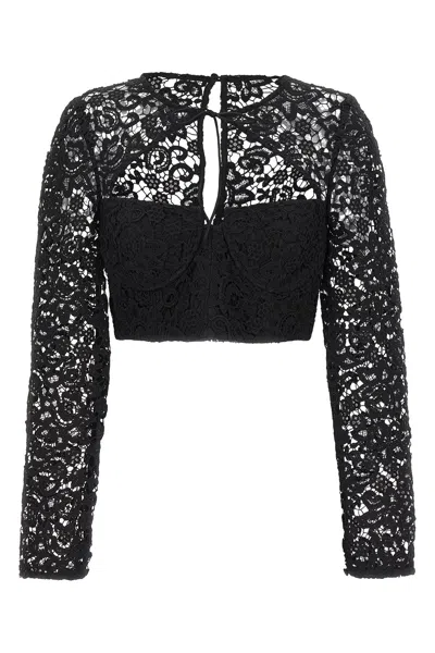 SELF-PORTRAIT SELF PORTRAIT TOP 'BLACK LACE TIE NECK CROP'