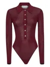 Self-portrait Bordeaux Viscose Bodysuit With Classic Collar In Burgundy