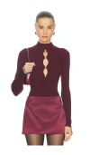 Self-portrait Keyhole Knit Top In Burgundy