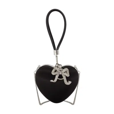 Self-portrait Top Handle Heart Clutch - Silk - Black