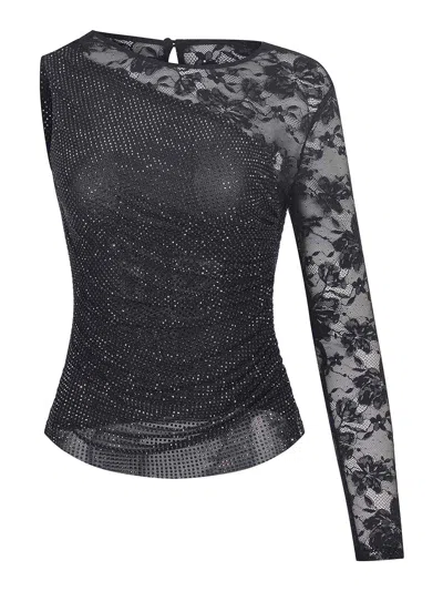 Self-portrait Top  Made Of  Mixed Polyester In Black