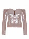 Self-portrait Sequin Off-the-shoulder Top In Beige