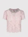 Self-portrait Beaded Floral Lace Top With Crystal Embellishment