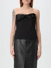 Self-portrait Black Sleeveless Top With Bandeau Neckline In Tech Fabric Woman In Black