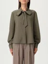 Self-portrait Twill Shirt With Bow In Green