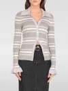 Self-portrait Grey Cardigan With Spread Collar And All-over Striped Motif In Viscose Blend Woman In Gray