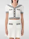 Self-portrait Textured Knit Top With Sailor Collar In Weiss