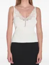 Self-portrait Lace-trimmed Ribbed Top In White