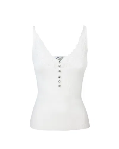 SELF-PORTRAIT TOP WHITE LACE TRIM RIB
