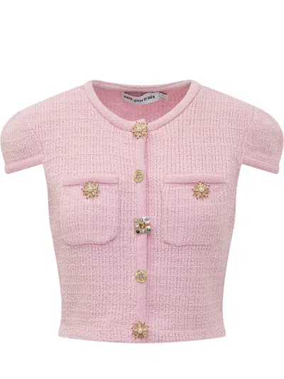 Self-portrait Top With Jewel Buttons In Pink