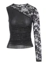 Self-portrait Self Portrait Women Black Rhinestone Mesh And Lace Top In Black