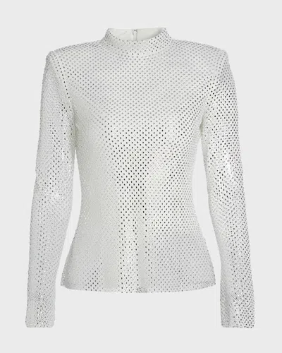 Self-portrait Topp Rhinestone Fishnet Silver