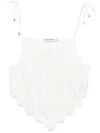 Self-portrait White Top With Asymmetric Hem And All-over Embroidery In Cotton Woman