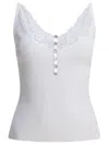 Self-portrait Lace-trimmed Ribbed Top In White