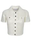 Self-portrait Ribbed Knit Cropped Polo Top