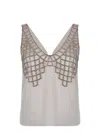 Shop Self-portrait Top  "rhinestones" In Beige