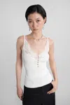 Self-portrait Lace Trim Rib Knit Viscose Blend Top In White