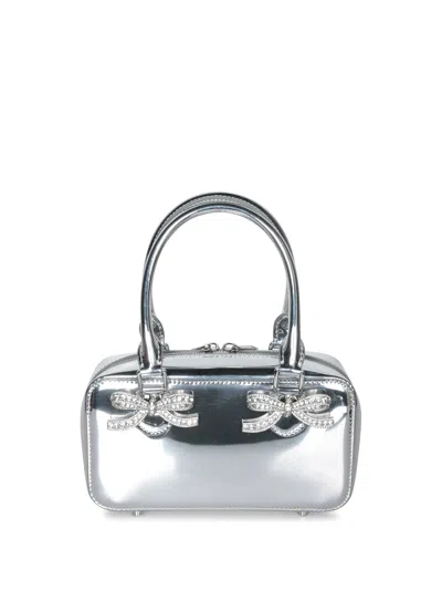 Self-portrait Tote In Silver Leather In Metallic