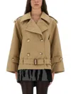 Self-portrait Beige Gabardine Trench Jacket In Brown