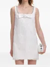Self-portrait White Mini Dress With Square Neck And Bow Detail On The Front In Tech Fabric Woman