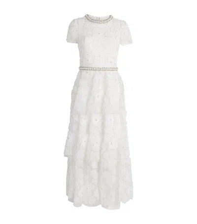 Self-portrait White Embellished Tulle Tiered Midi Dress