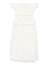 Self-portrait Tulle-panel Bouclé Midi Dress In Neutrals