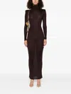 Self-portrait Turtleneck Shoulder-padded Dress In Brown