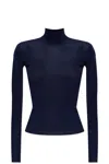 Self-portrait Fitted Navy Viscose Knit Top In Blue