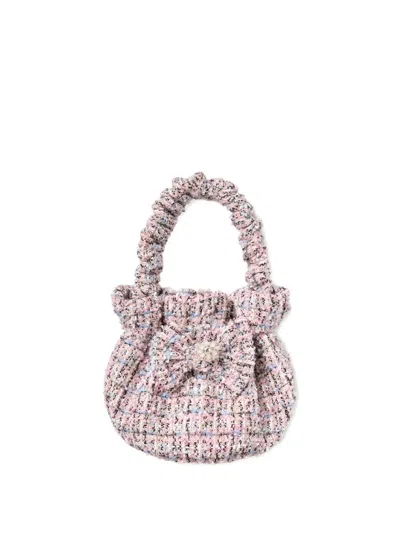 Self-portrait Kids' Tweed Bow Bag In Pink