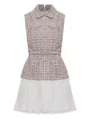 Self-portrait Tweed Pleated Dress In Multi
